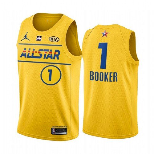Men's 2021 All-Star #1 Devin Booker Yellow NBA Western Conference Stitched Jersey